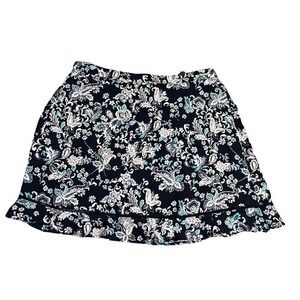 Loft Outlet Paisley Floral Flounce Skirt Navy Blue Pink Size Large Elastic Waist